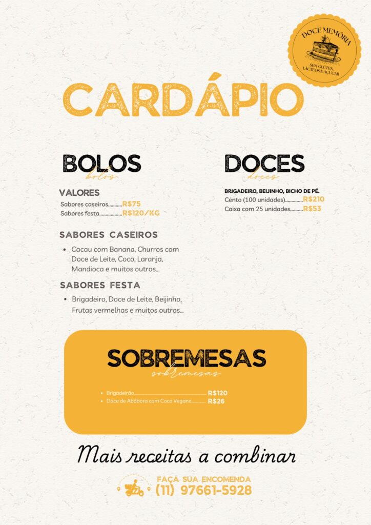 Doce Memória Itu - Cardápio